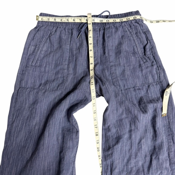 Athleta Cabo Linen Textured Wide Leg Pant Womens Navy Stripe Size Medium - Picture 5 of 9